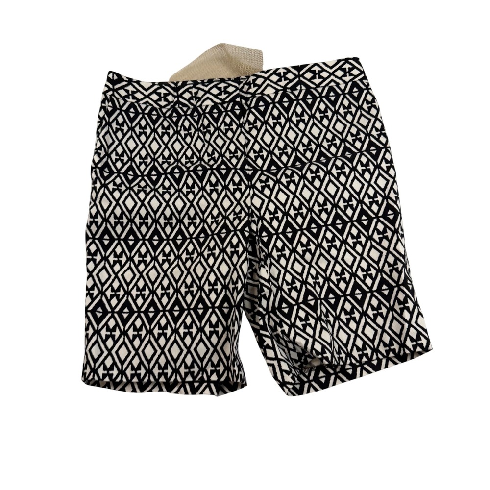 Mario Serrani Italy Womens Comfort Stretch Shorts Black White Geometric Size 8